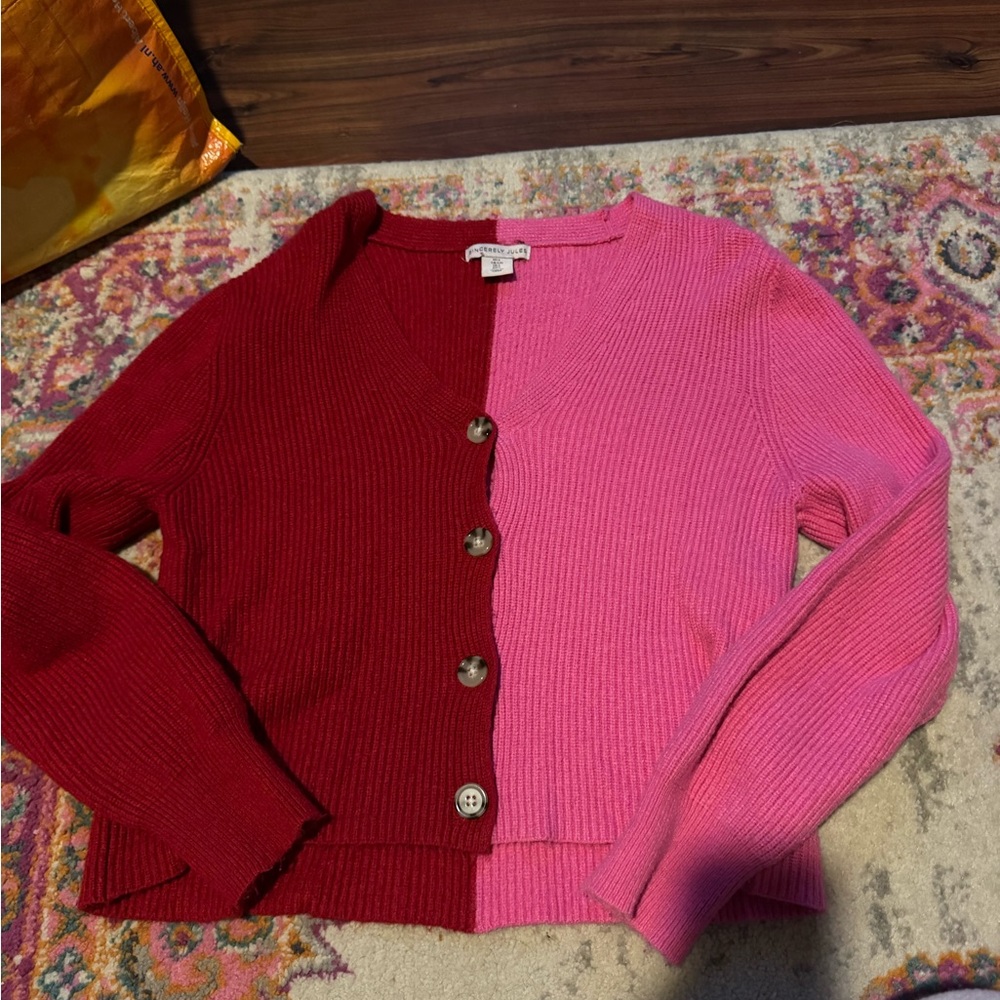 Sincerely Jules Red and Pink Colorblock Cardigan